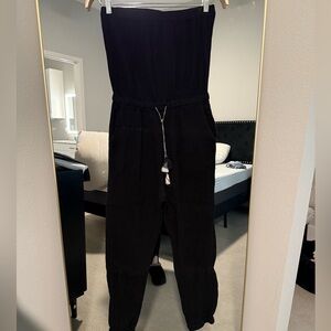 Heroes & Friends: Black strapless jogger Jumpsuit